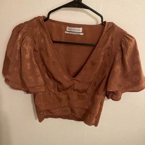 Urban Outfitters Burnt Orange Deep V-Neck Cropped Blouse